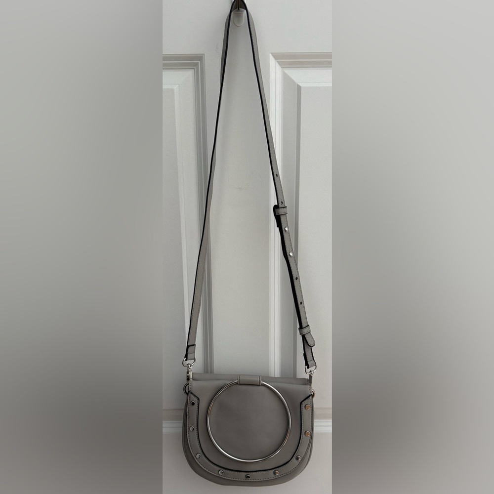 Gray Crossbody Saddle Bag | Silver Hardware | Adjustable Strap - Picture 4 of 6